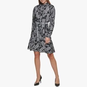 Karl Lagerfeld Paris Logo-Belt Printed Shirtdress Charcoal